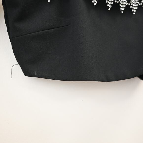 Sandro Bra Crop Top Size 0 Black Embellished Rhinestone Smocked Sleeveless - Picture 10 of 12